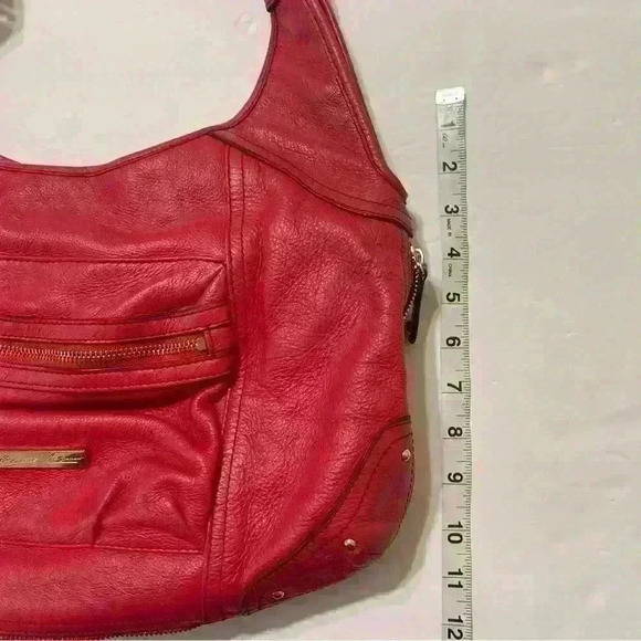 Etienne Aigner Red Genuine Leather Handbag Pockets Zip Around Boho Outdoor - Picture 11 of 12